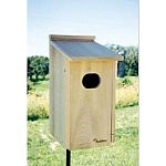 This beautiful nest box is made in the USA from durable western red cedar and designed to Conservation Commission specifications. Oval Hole Size is 4 x 3 inches high. Mounting hardware and complete instructions included.