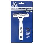 This Double Row Undercoat Rake by Millers Forge is the ideal tool for removing the thick undercoat layer found on various type of thick fur breeds and helps to reduce shedding. The nickel plated head pins gently work to remove loose fur from the undercoat