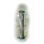The Thistle Green Plastic Tube Bird Feeder has eight perch for multiple bird feeder. Constructed of durable and UV resistant clear plastic that won't fade or discolor with sun exposure. The clear plastic makes it easy to see when feeder is low.