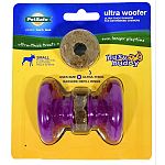 For dogs under 10 pounds. Dogs love to chew, and this toy is designed with determined chewers in mind. The extra-wide ends of the woofer protect a single ultra-thick rawhide treat ring. The rings spin on their posts, allowing very little surface area for