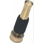 Durable brass hose nozzle with rubber for easy gripping. Adjustable from mist to jet stream. New twist on an ageless design for general watering. Rust proof components