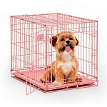 Durable powder coated finish. Safe and secure slide-bolt latch. Tough, easy-to-clean plastic pan. Easily sets up and folds down to portable size- no tools required. Includes divider panel that allows you to adjust the length of living area as your puppy g