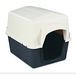 Our barn-shaped pet shelter has rear air ventilation, a rain-diverting rim and raised interior floor. 38 l x 29 w x 30 h.