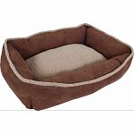 Combines angora lambswool plush with tan and denim blue micro suedes Non-skid bottom Rectangular lounger features the dig and burrow sleep surface design that facilitates a pets natural instinct