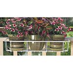 Flower Box Holder, Adjusts To Accommodate 24 To 36 inch Flower Boxes & Will Adjust To Be Positioned On Steel Fences & Railings, 2 x 4 Wood Railings & 2 x 6 Wood Railings, Vinyl Coated Steel.