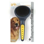This Slicker Brush by JW Pet works great on all types of dogs, especially on hard and curly coated types of dog breeds. Excellent for removing pet hair and reducing shedding. Brush has an ergonomic handle that is comfortable for your hand to hold