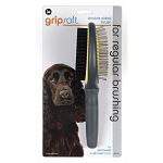 Versatile Grip Soft pet grooming tool features a pin brush on one side and a bristle brush on the reverse. Use the pin brush to remove snarls, tangles and unwanted dead or shedding hair then flip to the bristle brush to finish the coat.