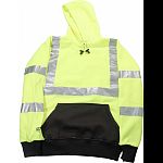 Ansi/isea 107 class 3 compliant sweatshirt for high visibility. Fluorescent yellow-green background material for excellent daytime visibility. 100% polyester. 2 inch silver reflective tape reflects light for 360 degree nighttime visibility. 1 pouch pocket