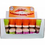 Brightly colored stiff brushes with plastic block Great for getting out the heavy dirt and dried sweat 12 each in a display box