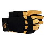 The Deerskin Boss Guard mens gloves for men have a flexible spandex back that hugs your hand with a deerskin palm and fingers that is double stitched in areas that tend to get worn more quickly. Wrist closure is a hoop and loop closure and has an elastic