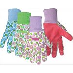 Ideal for watering plants, flowers and more, these ladies gloves by Boss have a vinyl palm to help keep your hands dryer and cleaner. Gloves have reinforced fingertips for long lasting use. Made of cotton with PVC. Assorted colors.