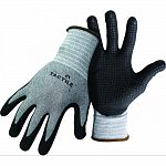 Dipped and dotted nitrile palm and fingers. Stretchable, breathable nylon shell. Knit wrist.