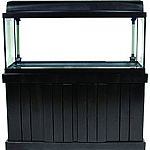 Sturdy construction with enclosed storage that hides supplies, sumps, and canister filters. Water resistant finish inside and out. Made from pine and stained to match aquarium frame trim.