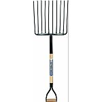 10 tine forged head fork used for transferring manure, mulch and other loose material 30 wood handle with d-shaped grip for strength and durability Also tool for picking or cleaning up manure, hay, straw, barley and more
