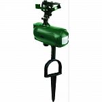 Startling burst of water repels a variety of nuisance animals. Infrared sensor detects animals day and night. Step-in stake makes setup simple. Protects up to 1,900 sq. ft. per unit. Standard garden hose required, 4 aa batteries not included. 9 sensitivit
