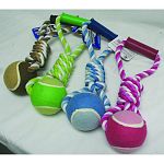 Mega Twister Ball Tug Toy by Ethical is perfect for a game of tug with your cannine friend. The extra durable rope is made to withstand hours of interactive play with your pooch. Available in green with white, pink with white, tan with white and blue with
