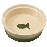 Beautiful two tone stoneware dish with a fish design inside.    Choose dog or cat. Dog dishes have multiple sizes - 5 and 7 inch. Choose Color also.