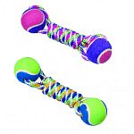 Rope dog toy with tennis ball Made from polypropylene rope, a lightweight material that floats in water