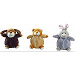 Plush corduroy dog toy 2 layers of fabric & overstuffed for extra strength Comes in an assortment of cute animal shapes Crinkles and squeaks!
