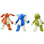 Soft cordury plush dog toy 2 layers of fabric and overstuffed for extra strength Comes in an assortment of fun animal shapes Crinkles and squeaks!