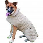 Waterproof quilted twill shell with a printed sherpa fleece lining Decorative pockets with button trims Padding throughout for extra warmth Fully reversible velcro on neck and belly band for easy on/off Machine washable