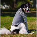 Multi colored yarn, crocheted turtle neck style sweater Pulls over dogs head For indoor or outdoor use Machine wash