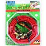 For large dogs up to 80 lbs Tangle free Weather resistant Extra strong snaps and cable Easily attached to post or stake
