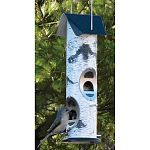 These birch log feeders feature a etal roof and base, as well as a 1/4 thick heavy wall PVC tube 3 1/2 x 15 . Lexan seed ports & full stainless steel squirrel proof shield are included also.