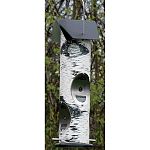 These birch log feeders feature a etal roof and base, as well as a 1/4 thick heavy wall PVC tube 3 1/2 x 15 . Lexan seed ports & full stainless steel squirrel proof shield are included also.
