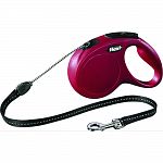5mm cord, leash recommended for dogs up to 26 pounds Reflective components Chromed snap hook Short-stroke braking system Can be customized with led lighting system and multi box, sold separately