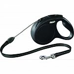 5mm cord, leash recommended for dogs up to 44 pounds Reflective components Chromed snap hook Short-stroke braking system Can be customized with led lighting system and multi box, sold separately