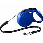 8mm cord, leash recommended for dogs up to 44 pounds Reflective components Chromed snap hook Short-stroke braking system Can be customized with led lighting system and multi box, sold separately