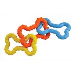 Perfect tug toy for small breeds. Made of non-toxic, durable rubber. Great for tug, toss or chew. Nubs on links add interest. Fun floppy feel that dogs love.