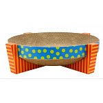 Sturdy frame supports kitty. Corrugated bowl is a great space for resting of scratching. Includes catnip for added fun. Helps keep kittys claws strong and in good health.