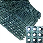 Superior cushioning, exceptional drainage characteristics that discourages bacteria buildup Open waffle design with raised nodules on the underside Interlocking edges allow coverage of large areas with minimal movement of mats Soft, durable recycled and n