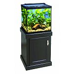 Sturdy construction with enclosed storage that hides supplies, sumps, and canister filters. Water resistant finish inside and out. Includes recessed panel doors and silver hardware for an added touch of class. Black finish. Includes recessed panel doors a