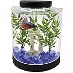 1.1 gallon tank provides plenty of room for a betta. Repositionable led light fits above or beneath the tank - 4 white led lights with on/off switch. Convenient feeding hole. Usb and/or battery operated. Takes 3 aa batteries (not included), or use a micro