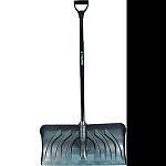 Non-stick thermoplastic blade with metal wear strip Shaft is made of steel and includes a non-slip sleeve Snow shovel has a cushioned d-grip poly handle on the end