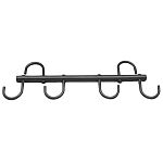 Welded steel tack rack is a must to help keep tack organized. Ideal for hanging tack for storage or cleaning. Hooks on unit swivel to allow flat storage. Available in 6 or 9 swivel hooks. 6 hook rack is 17 inches long. 9 hook rack is 18 inches long.