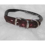 Hamilton Leather is Vegetable Tanned. With easy care and maintenance, these burgundy rolled leather dog collars will retain their shine and durability.