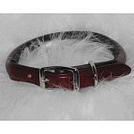 Hamilton Leather is Vegetable Tanned. With easy care and maintenance, these burgundy rolled leather dog collars will retain their shine and durability.