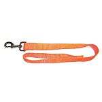 One inch thick dog leash in orange. Choose from 2 feet (to keep your dog close to you) 4 feet and 6 feet. Strong metal hardware. Matching collars available.