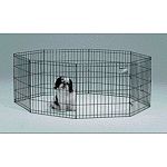 Black E-coated Exercise Pen is made of durable black E-Coat finish for long lasting protection from corrosion and rust. It's easy to set up and available in five heights. This exercise pen includes the ground anchors, and folds flat for convenie