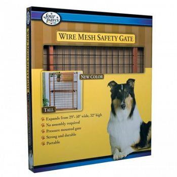 Dark Wood Wire Mesh Expandable Pet Gate