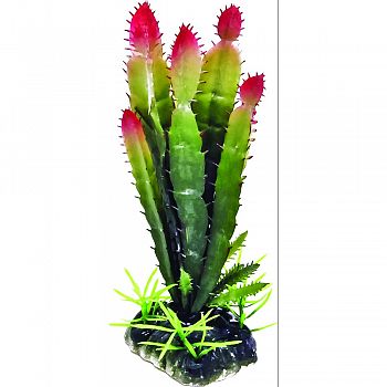 Flowering Cactus Aquarium Ornament With Resin Base GREEN 6 INCH