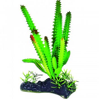 Spiny Cactus Aquarium Ornament With Resin Base GREEN 8 INCH