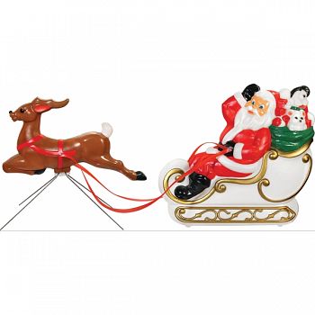 Light Up Small Santa With Sleigh And Reindeer RED/WHT/BRWN 37 INCH
