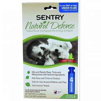 Sentry Natural Defense Flea & Tick Squeeze-on-dog 4 MONTH 0-15 LB