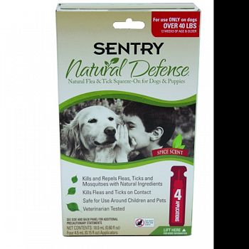 Sentry Natural Defense Flea & Tick Squeeze-on-dog 4 MONTH OVER 40 LB