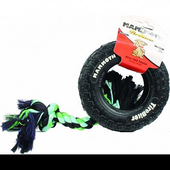 Tirebiter Paw Tracks Tire With Rope Dog Toy BLACK 6 INCH/SMALL